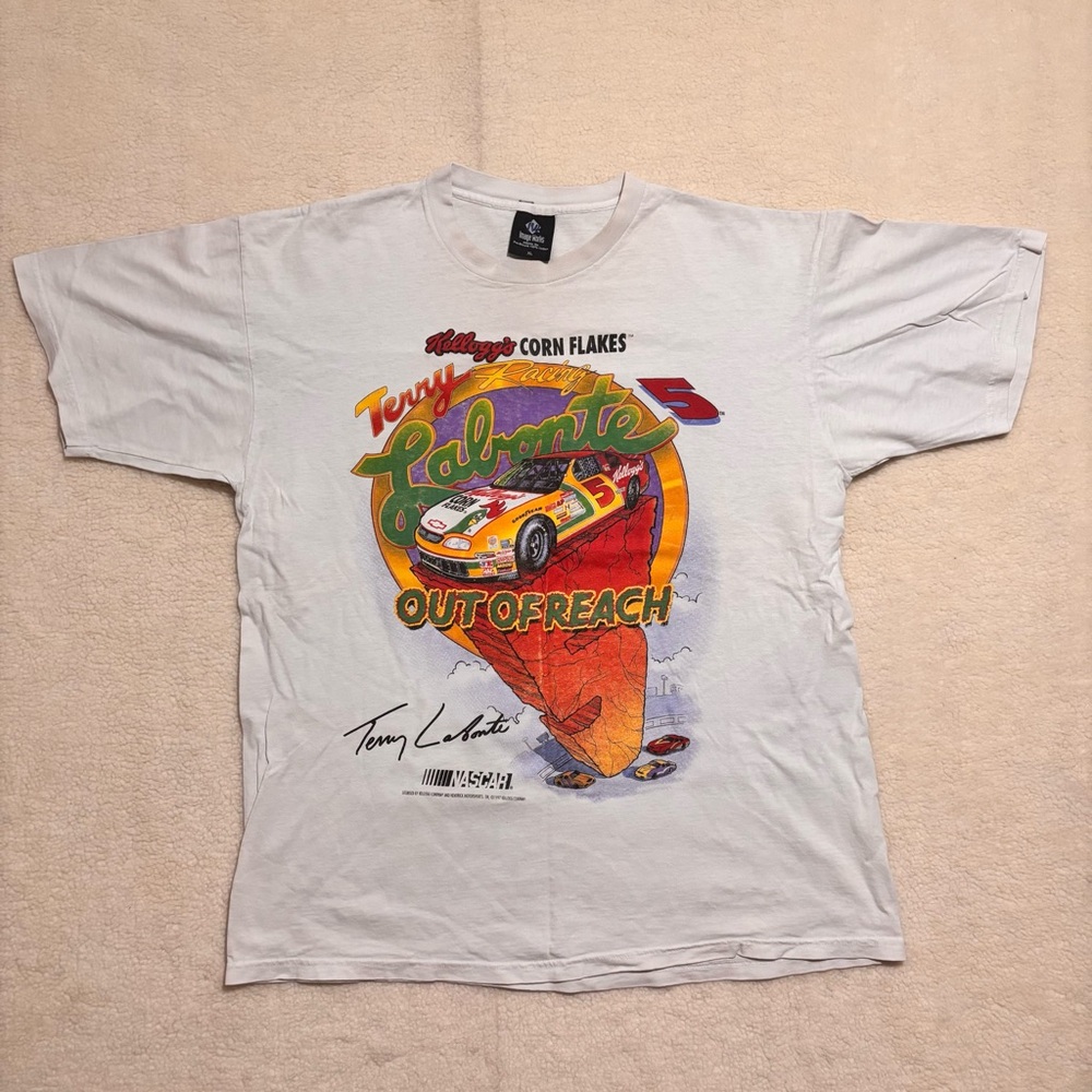 Vintage 1990s NASCAR Terry Labonte Signature Graphic Tee Unisex Womens XL